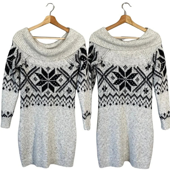 Abercrombie & Fitch Cowl Neck Fair Isle Knit Sweater Dress Womens Small Gray Y2K - Picture 1 of 13